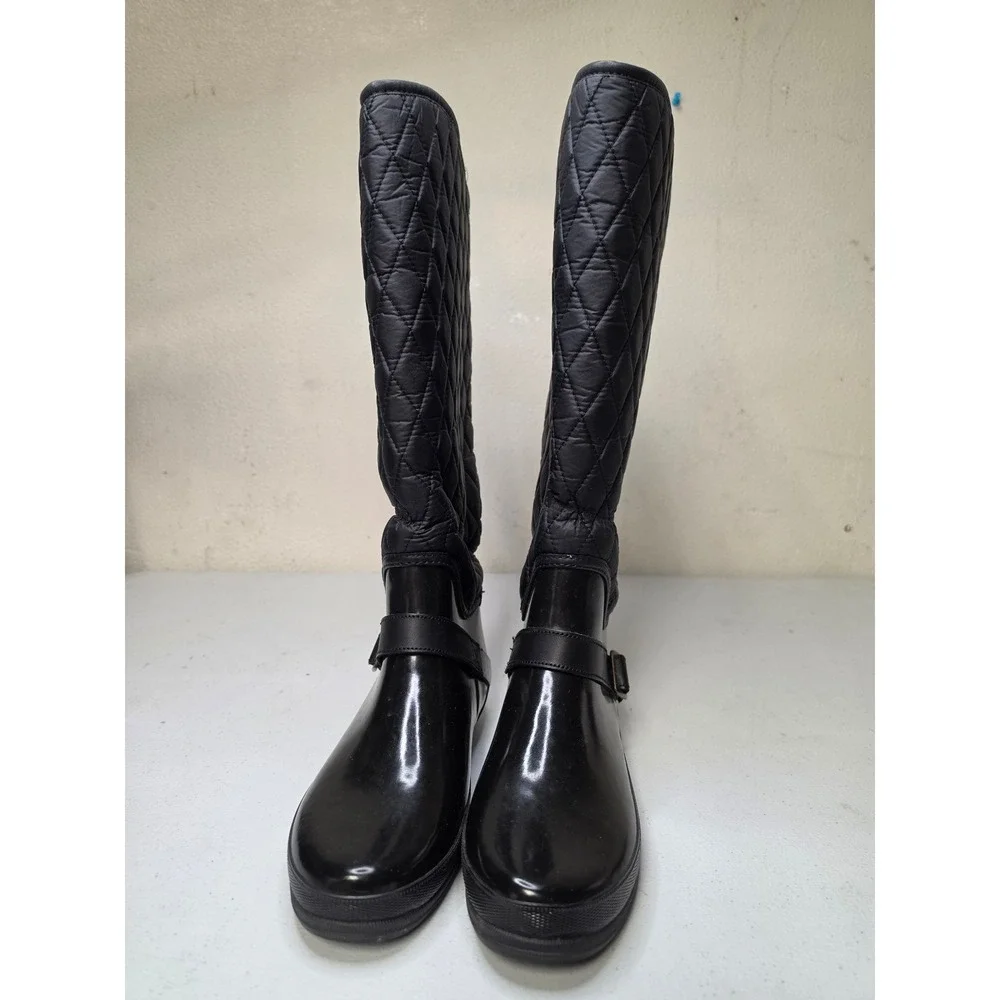 Sperry Top-Sider Womens Black Quilted Tall Waterproof Rain Boots 7